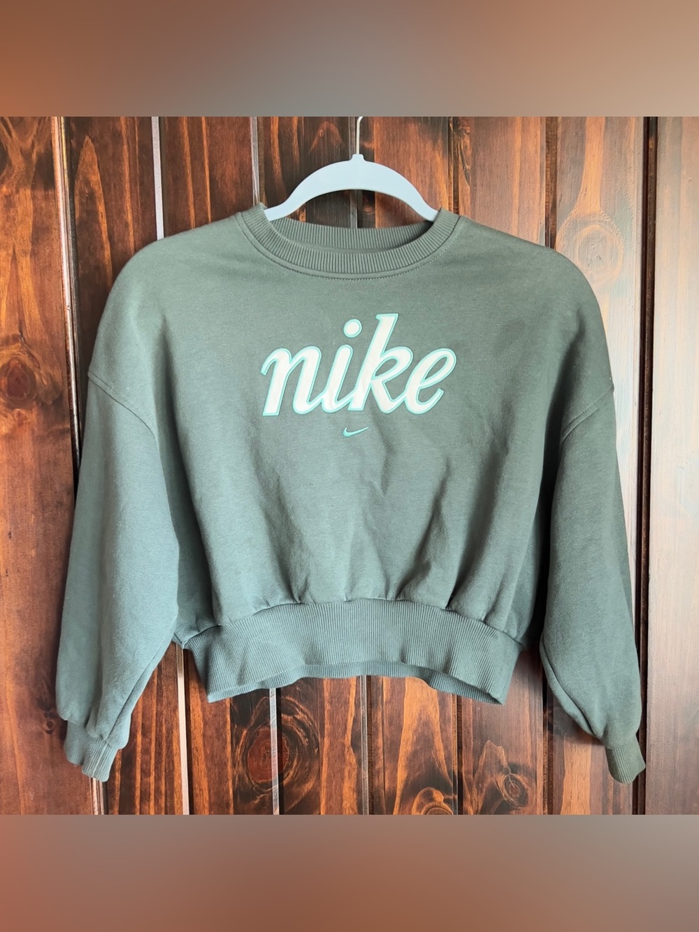 Nike Women's Olive Green Cropped Logo Sweatshirt